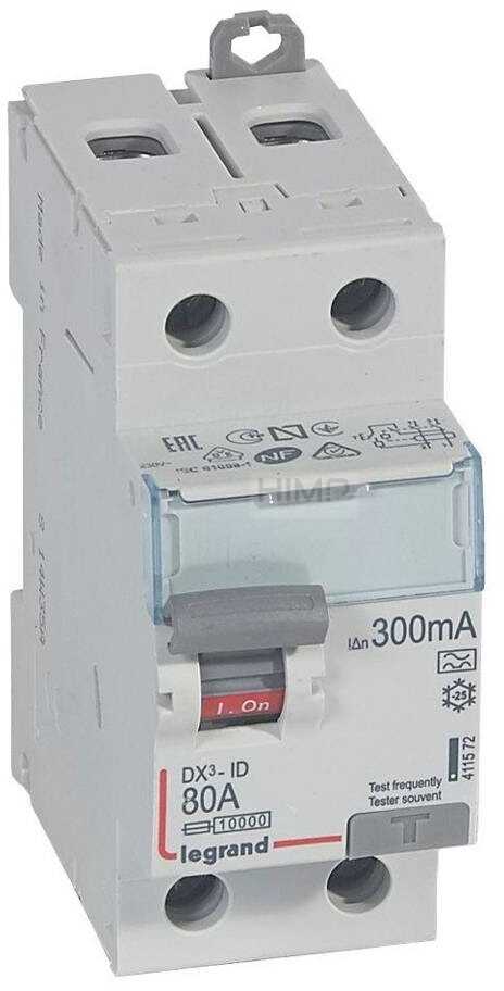 Legrand WYŁĄCZNIK RÓŻNICOWOPRĄDOWY P 302 2P 80A 300MA TYP A SERII DX3, 411572