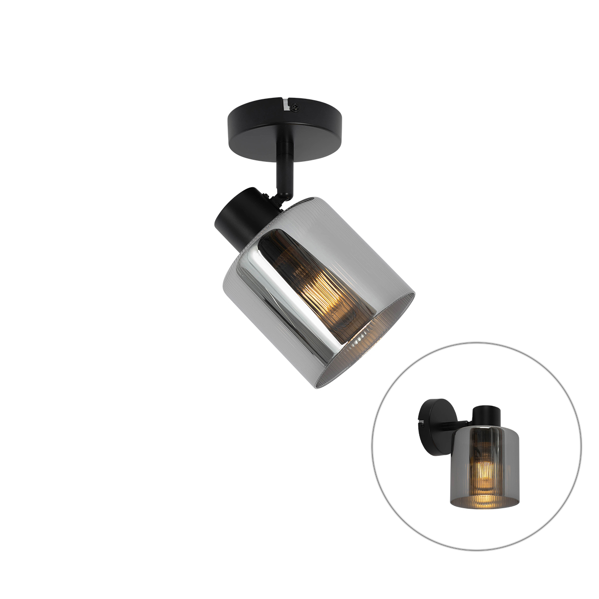 QAZQA Reflektor sufitowy Art Deco czarny z regulowanym szkłem dymnym - Laura