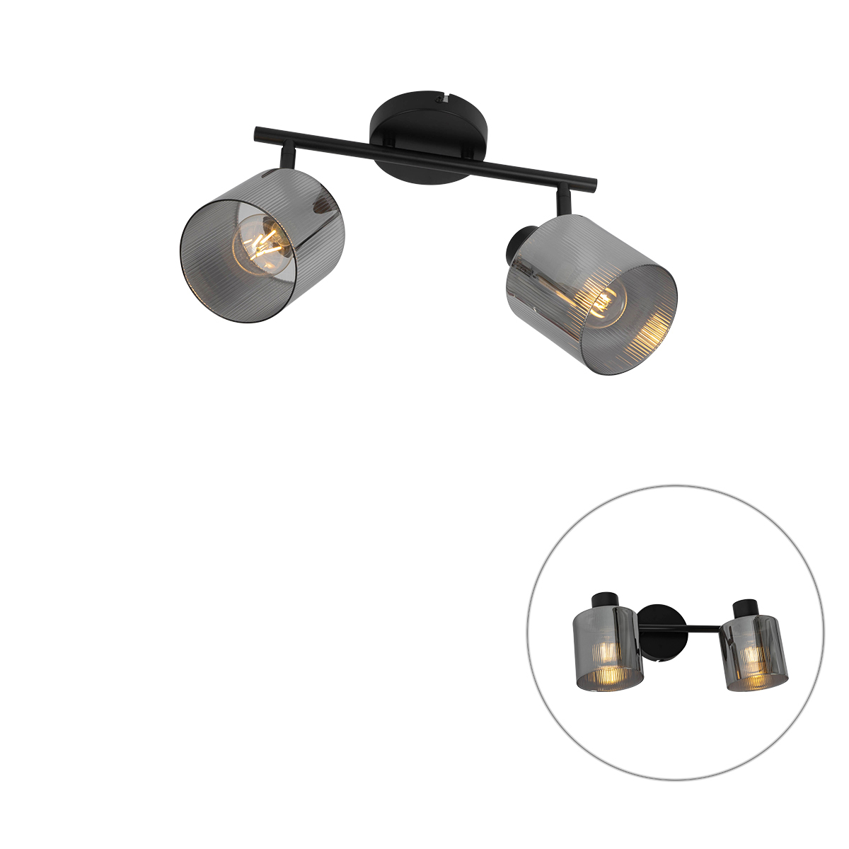 QAZQA Reflektor sufitowy czarny z przydymionym szkłem  regulowany na 2 punkty - Laura