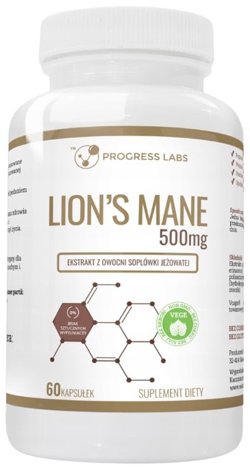 Progress Labs, Lions' Mane 500 Mg Ekstrakt Z Owocni Soplówki Jeżowatej 60 Kaps.