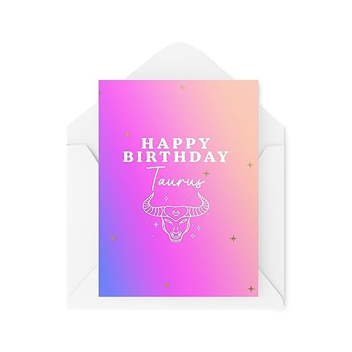 Kartka urodzinowa zodiaku - 'Happy Birthday Taurus' - znak ziemi - kartka z baranem - kartka urodzinowa Byk - kartki urodzinowe ze znakiem zodiaku - CBH1828