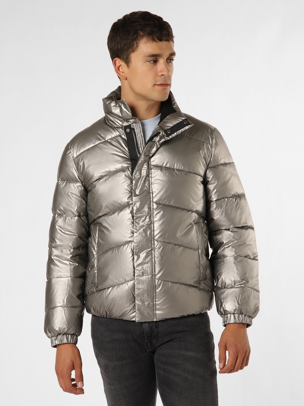 GUESS - Męska kurtka pikowana, srebrny