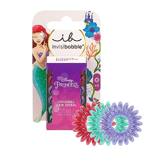 invisibobble KIDS Disney Ariel zestaw 6 sztuk, czerwone, zielone i fioletowe – spiralne gumki do włosów, gumka do warkoczy dla dziewcząt – gumka do włosów bez ciągnięcia dla stylowego trzymania
