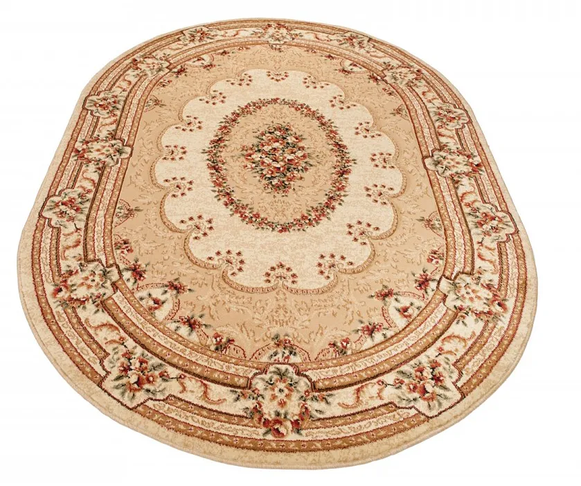 Owalny kremowy dywan w retro stylu P7-M58