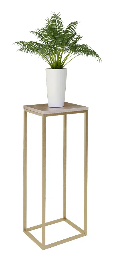 Wysoki kwietnik z metalowym stelażem złoty + dąb sonoma N2-B54