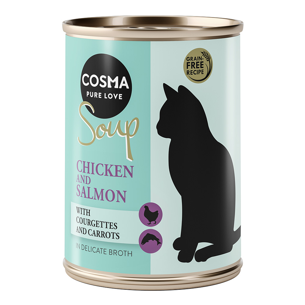 Pakiet Cosma Soup, 12 x 100 g - Pierś z kurczaka i łosoś z cukinią i marchewką
