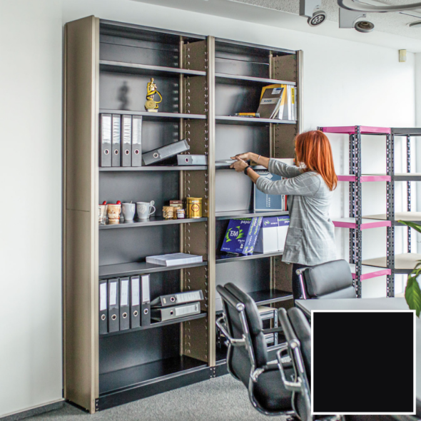 Metalowy regał z tylną ścianą, 2100 x 1000 x 300 mm, czarny