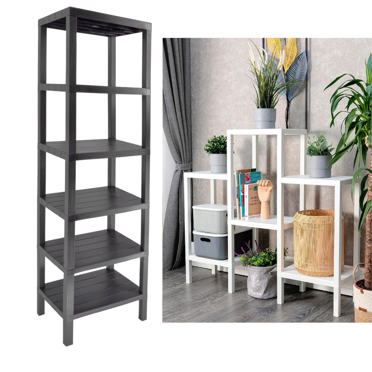 Regał kuchenny do łazienki 6 półki 3 pozycje szary