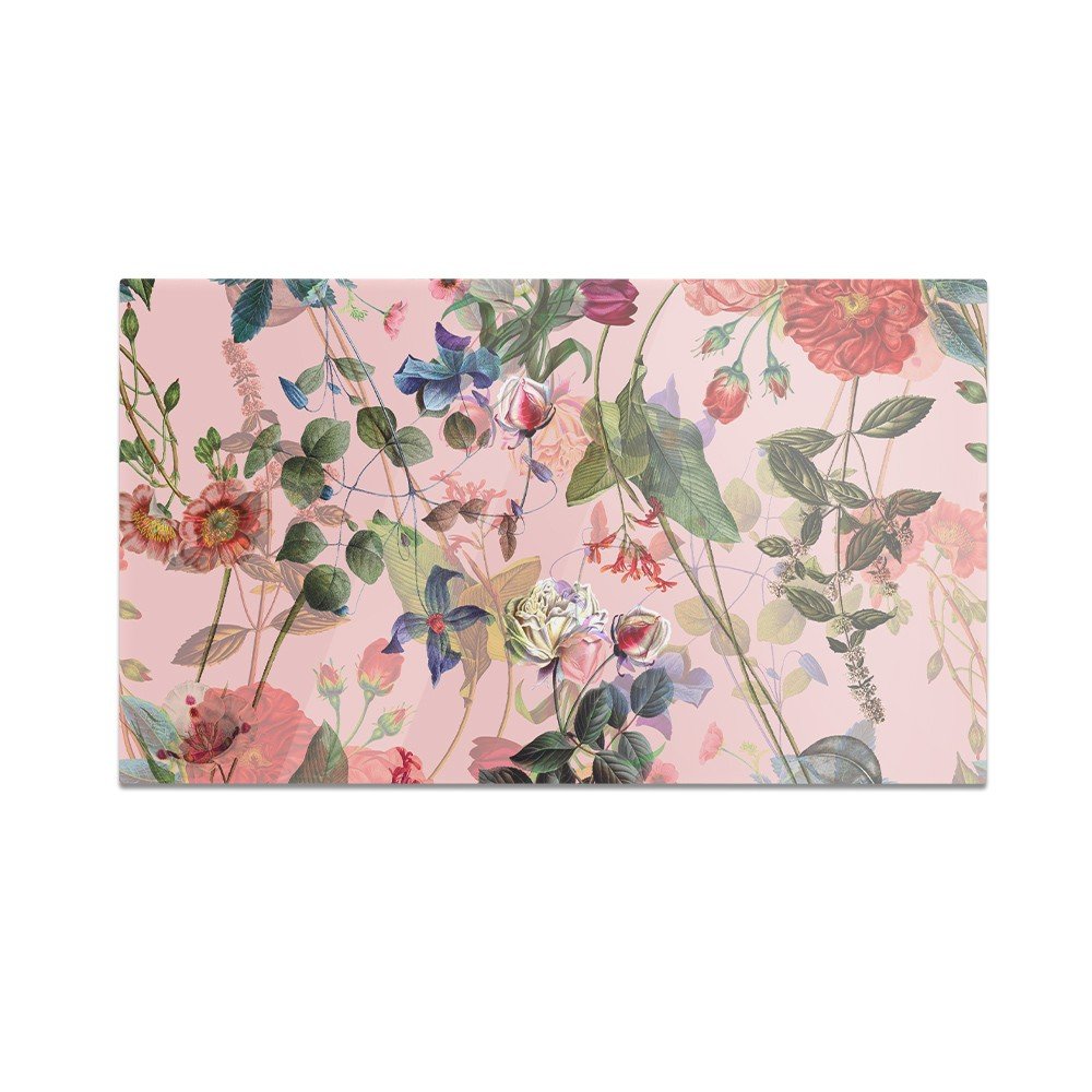Szklana deska do krojenia HOMEPRINT Kwiaty na różowym tle 60x52 cm