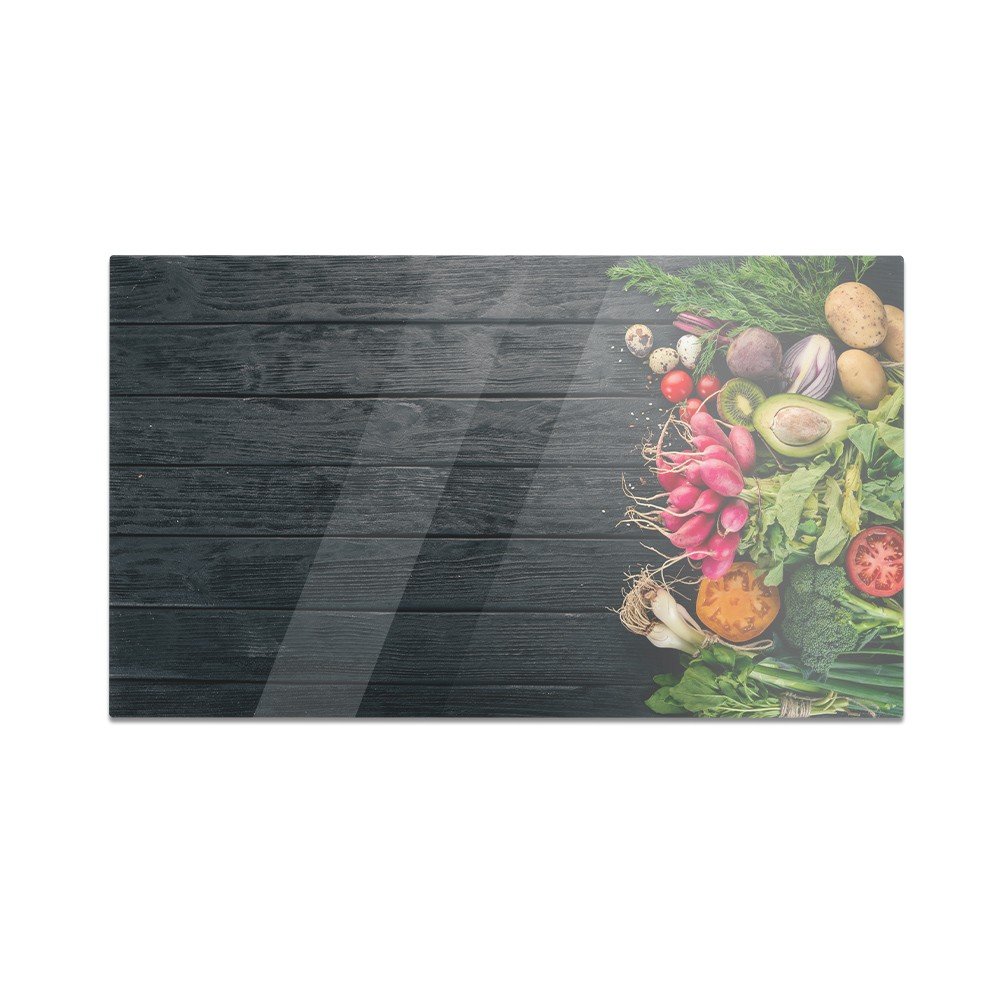 Szklana deska do krojenia HOMEPRINT Warzywa na czarnej desce 60x52 cm