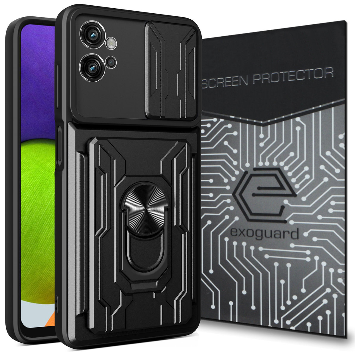 ETUI EXOGUARD CARDSHIELD + SZKŁO - MOTOROLA MOTO G32 - PANCERNE CASE OBUDOWA FUTERAŁ RING