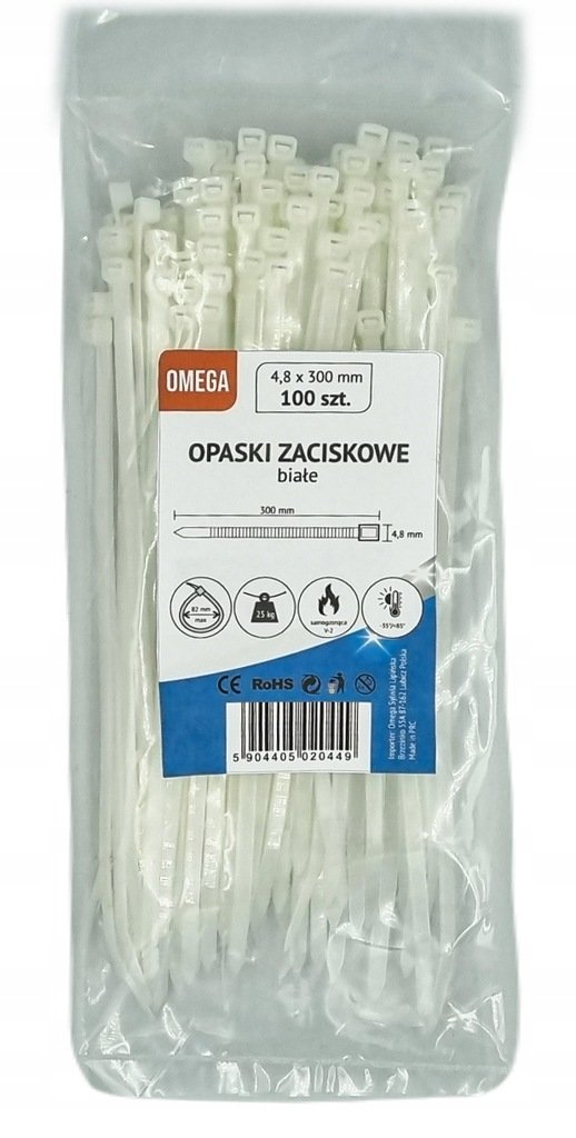 OPASKI TRYTKI ZACISKOWE KABLOWE BIAŁE 4,8X300