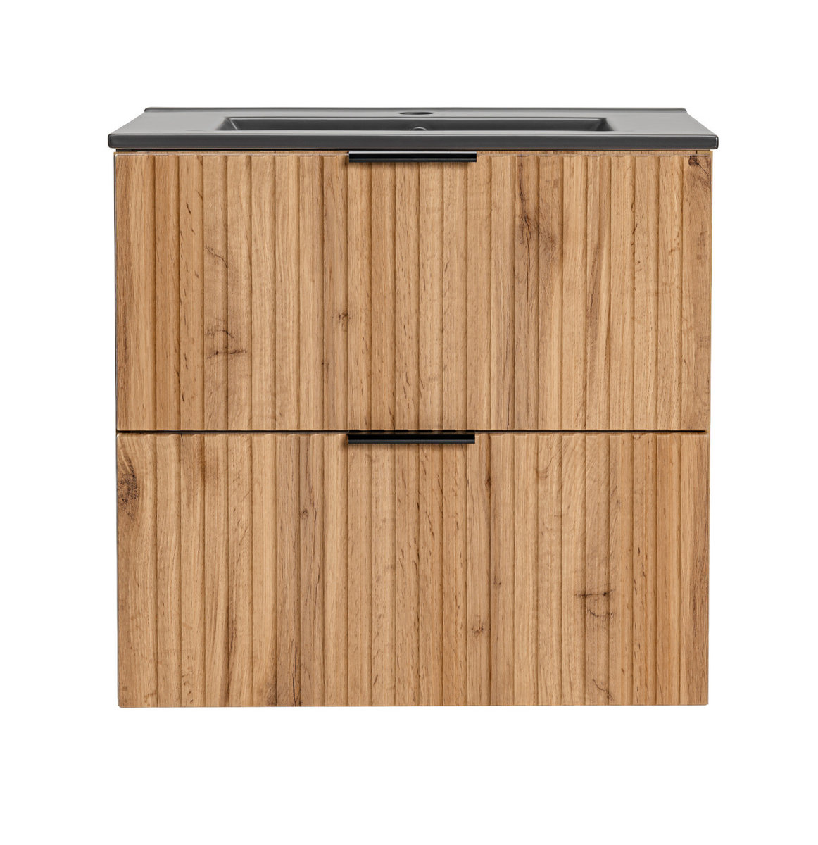 DĄB WOTAN Szafka łazienkowa z UMYWALKĄ 60 cm RYFLOWANE FRONTY SZUFLAD