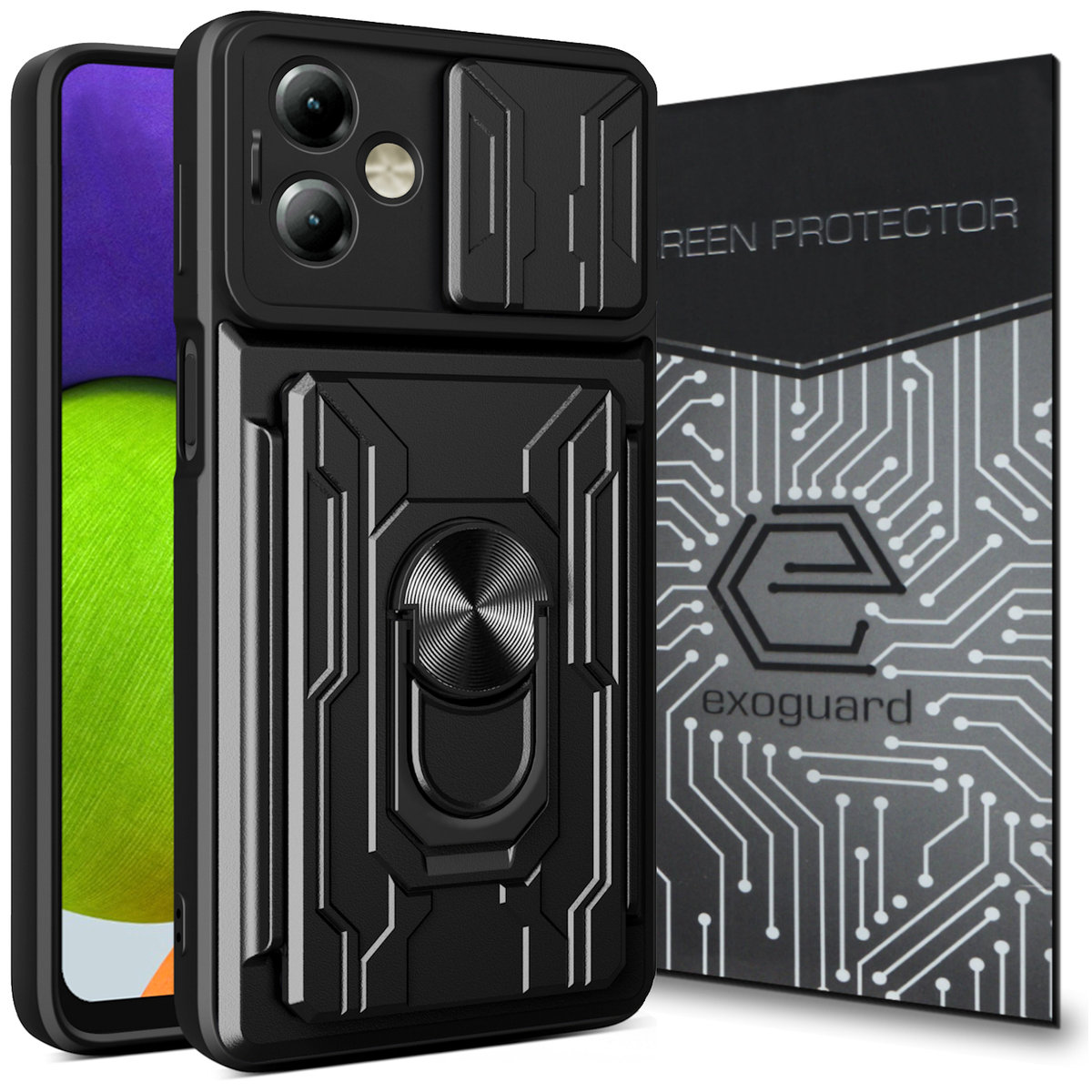 ETUI EXOGUARD CARDSHIELD + SZKŁO - MOTOROLA MOTO G14 - PANCERNE CASE OBUDOWA FUTERAŁ RING