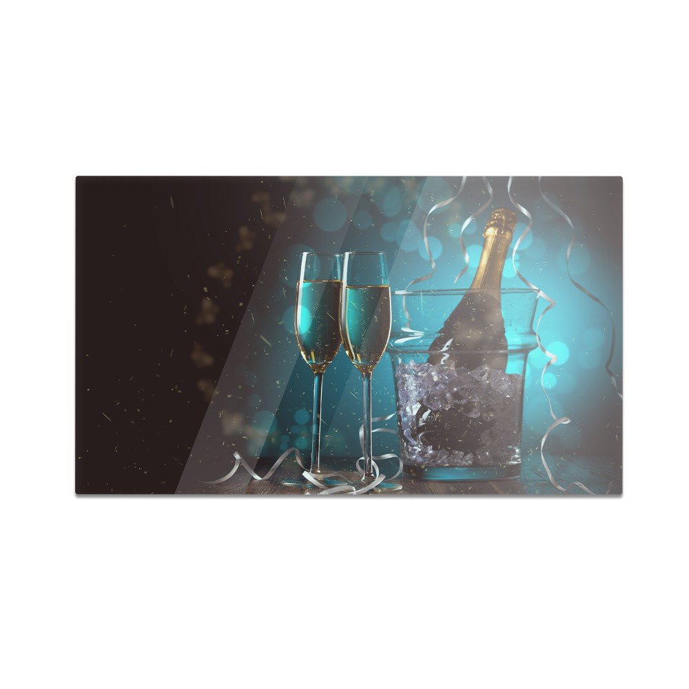 Szklana deska do krojenia HOMEPRINT Szampan z kieliszkami 60x52 cm