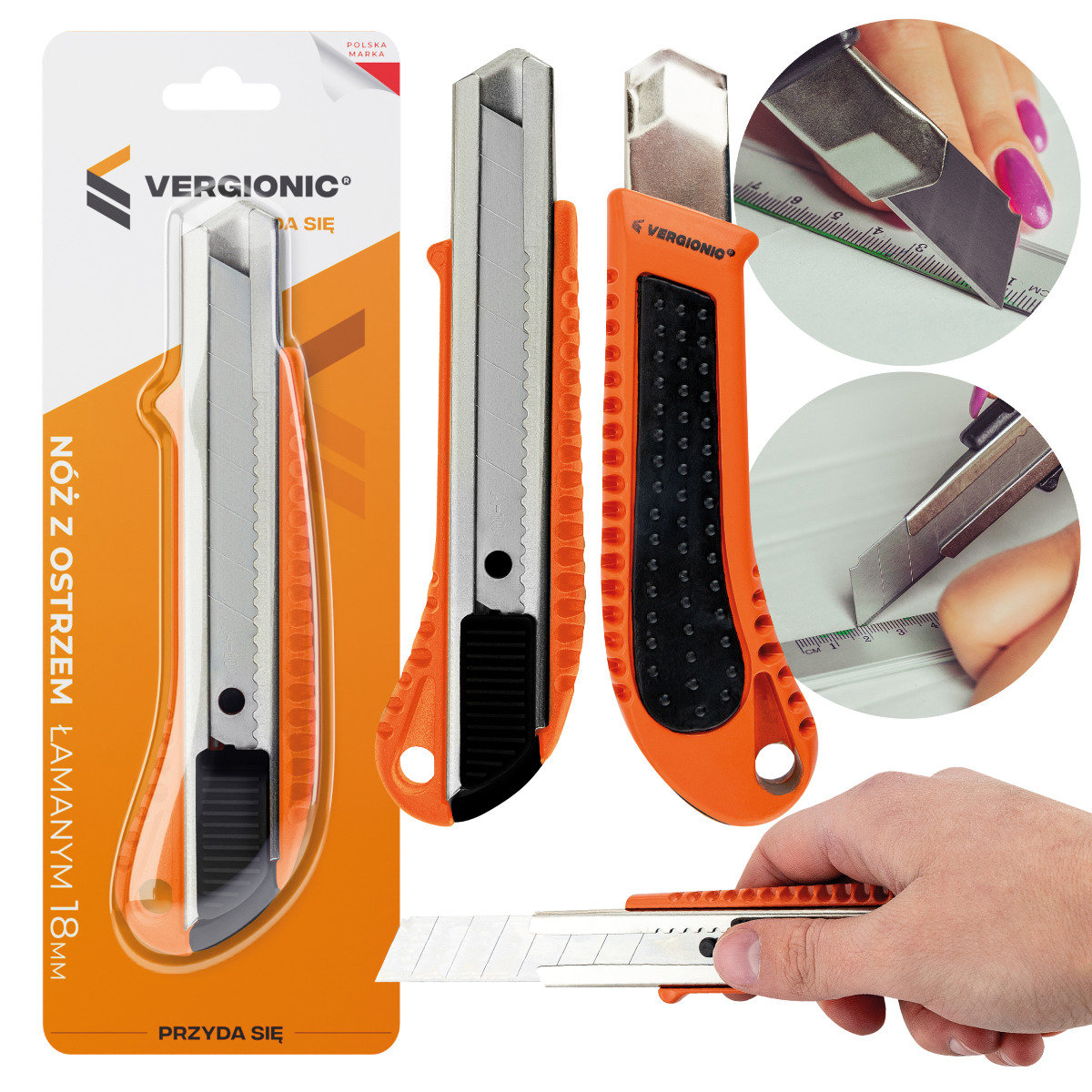 NÓŻ NOŻYK DO TAPET ALUMINIOWY Z OSTRZEM ŁAMANYM TAPECIAK UNIWERSALNY 18MM