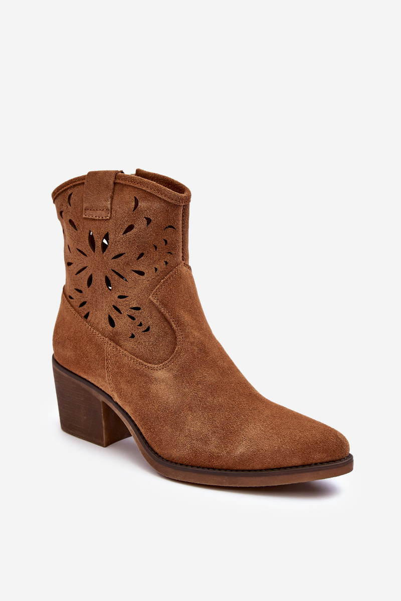 Botki Kowbojki Zamsz Ażur Camel D&A SN622-20 - Zazoo
