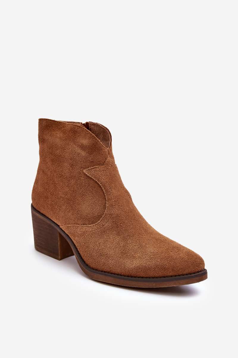 Botki Kowbojki Zamsz Suwak Camel D&A SN622-29 - Zazoo