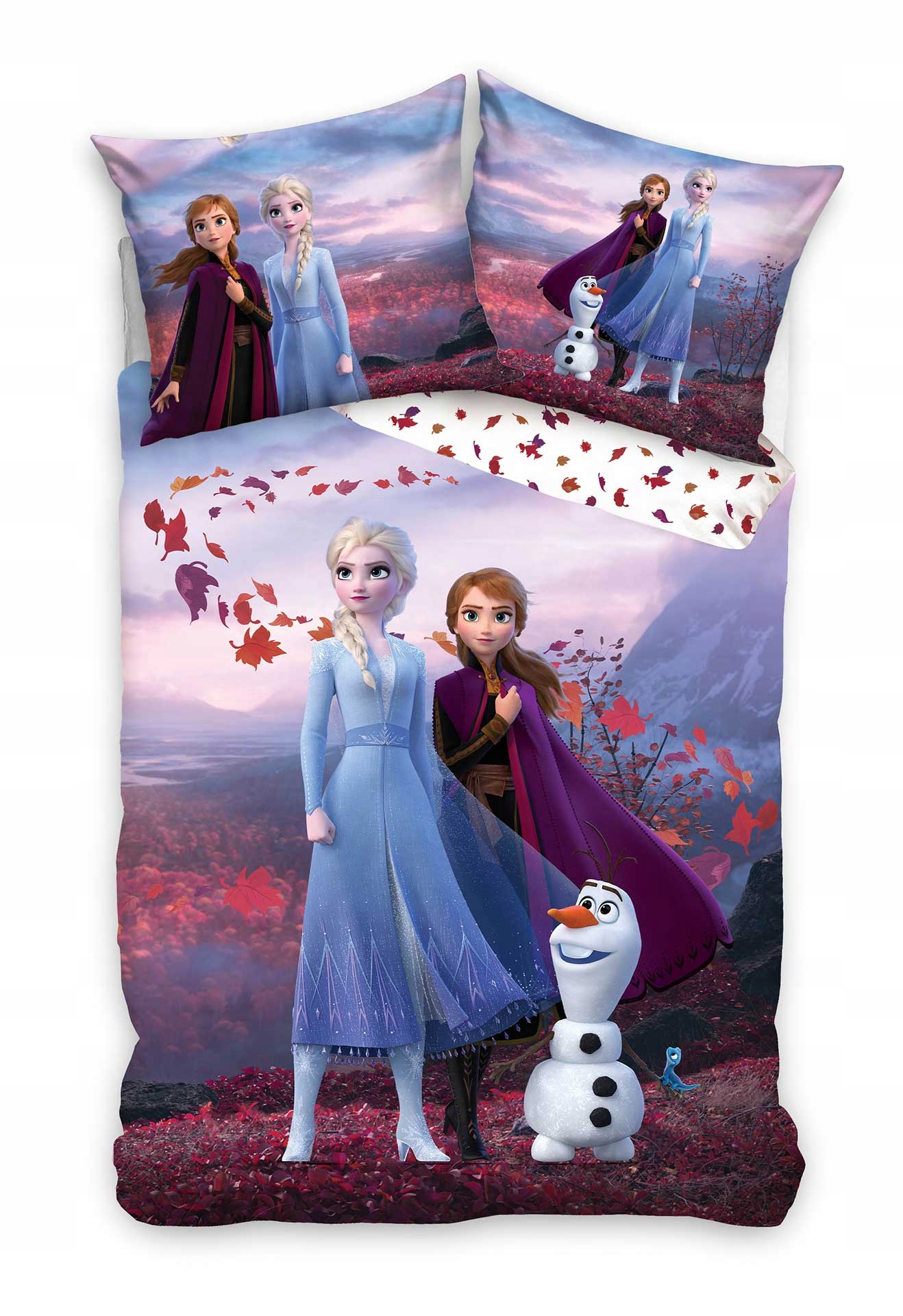 Pościel 140x200 Frozen Kraina Lodu Anna Elsa Olaf Liście Sven