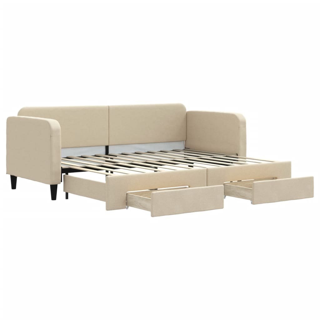 Sofa rozsuwana z szufladami, kremowa, 80x200 cm, tkanina Lumarko!