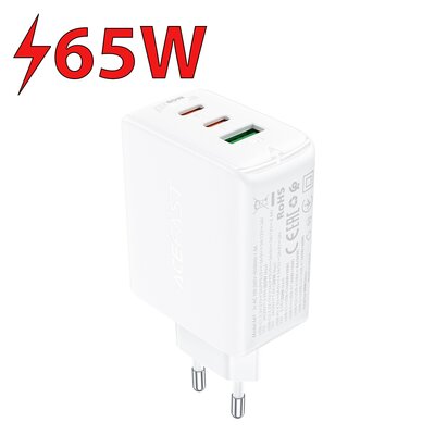 Ładowarka sieciowa Acefast A41, 2x USB-C + USB, GaN 65W (biała)
