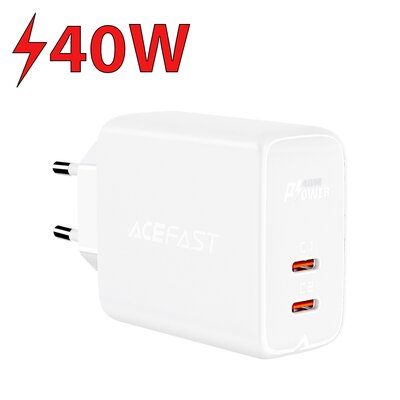 Acefast ładowarka sieciowa 2x USB Typ C 40W, PPS, PD, QC 3.0, AFC, FCP biały (A9 white) A9 white