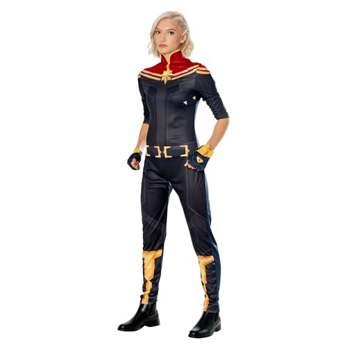 Rubies Kostium Kapitana Marvel dla kobiet Kombinezon i 2 rękawiczki, Oficer Marvel na karnawał, Boże Narodzenie, Urodziny, Imprezy i Halloween.