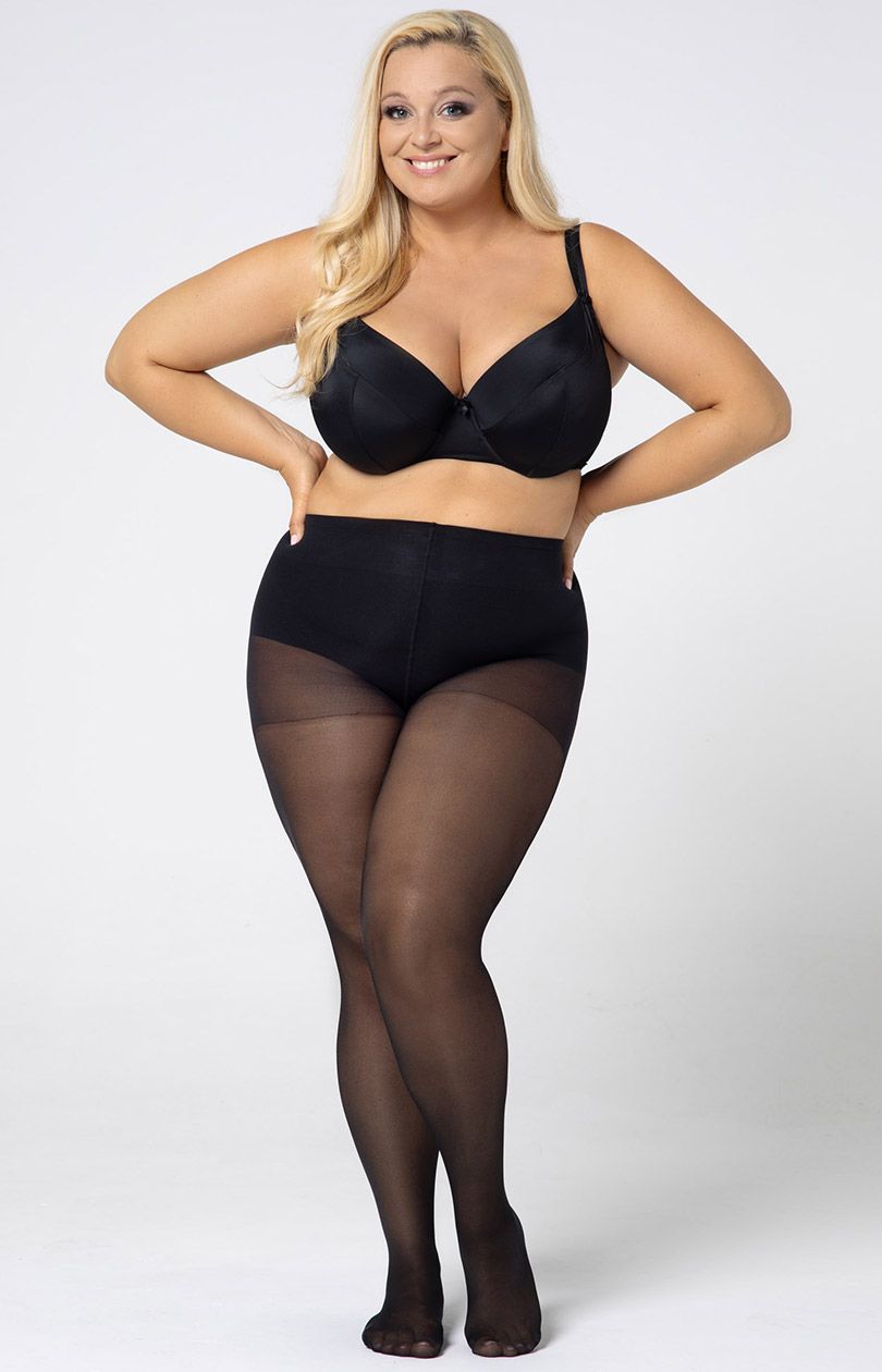 Plus size gładkie rajstopy damskie Reinforced victoria 30 DEN, Kolor czarny (onyx), Rozmiar 5, Mona Queen Size - Primodo.com