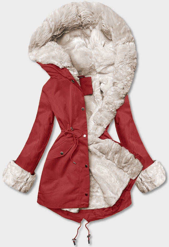 PARKA Z FUTRZANĄ PODPINKĄ CIEMNOCZERWONA (5M763-6) - J STYLE