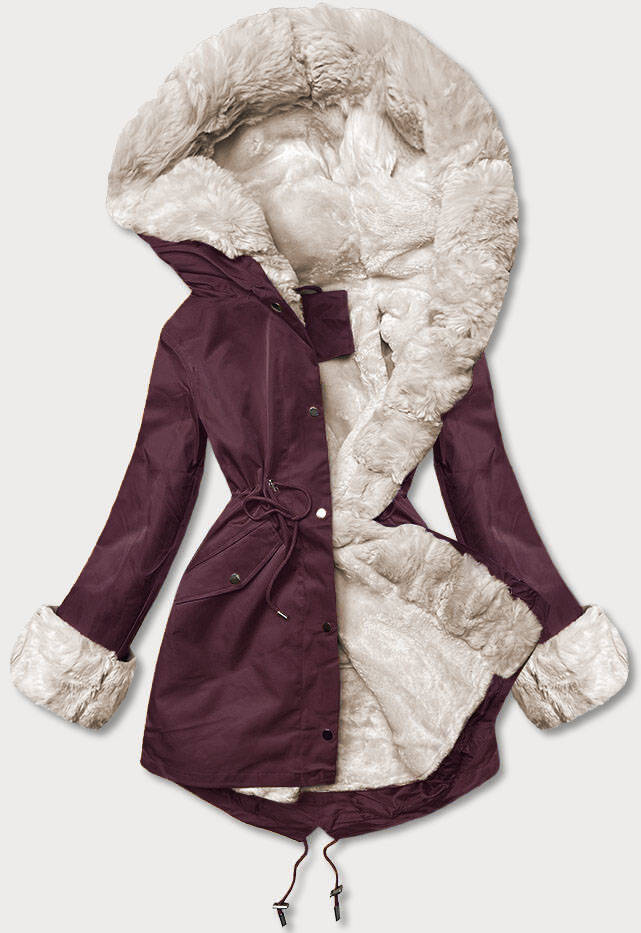 PARKA Z FUTRZANĄ PODPINKĄ BORDOWA (5M763-1) - J STYLE
