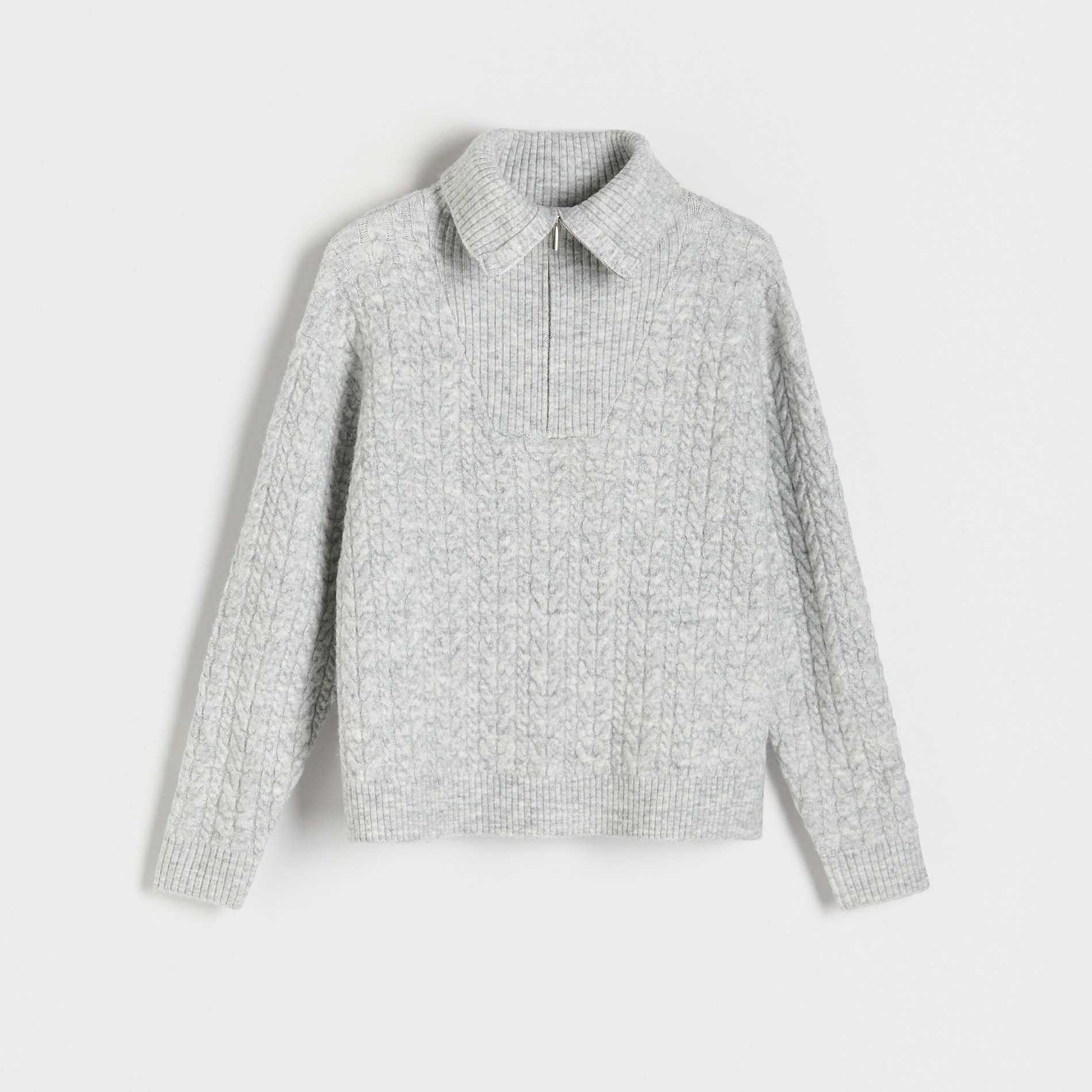 Reserved - Sweter z rozpinanym golfem - Jasny szary