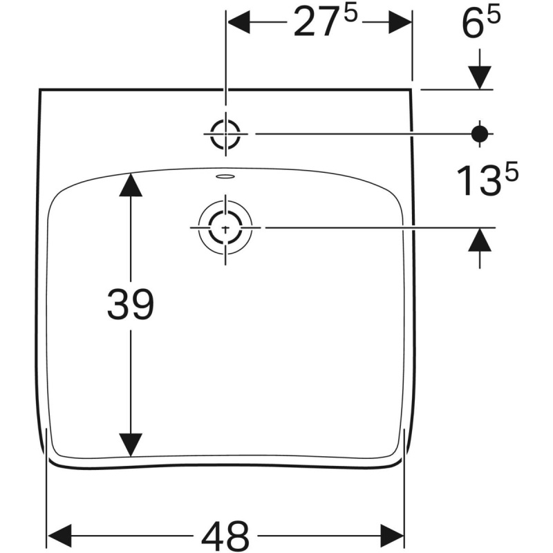 Umywalka Selnova Comfort B55 cm, H15 cm, T55 cm, z przelewem, z otworem na baterię, dla niepełnosprawnych