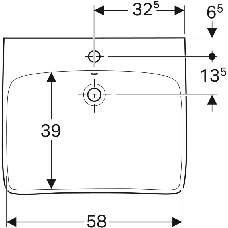 Umywalka Selnova Comfort B65 cm, H15 cm, T55 cm, z przelewem, z otworem na baterię, dla niepełnosprawnych
