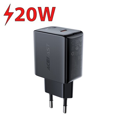 Acefast szybka ładowarka sieciowa USB Typ C 20W Power Delivery czarny (A1 EU black) A1 black