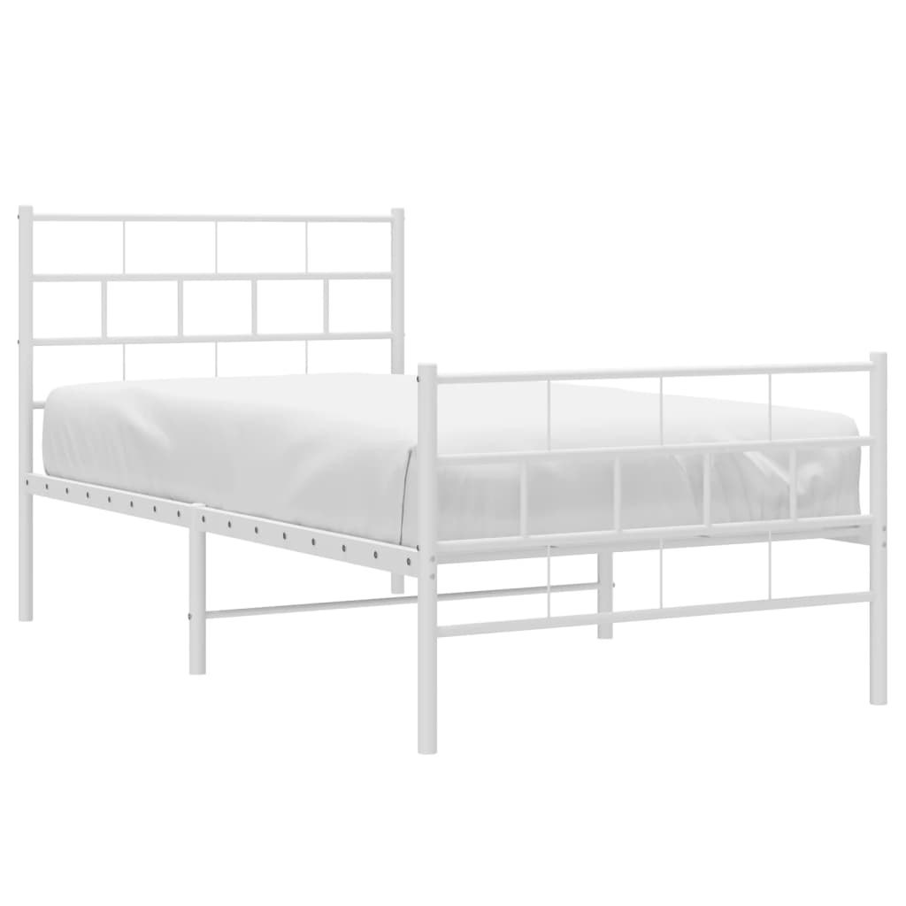 Metalowa rama łóżka z wezgłowiem i zanóżkiem, biała, 107x203 cm Lumarko!