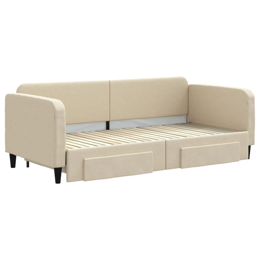 Sofa rozsuwana z szufladami, kremowa, 90x200 cm, tkanina Lumarko!