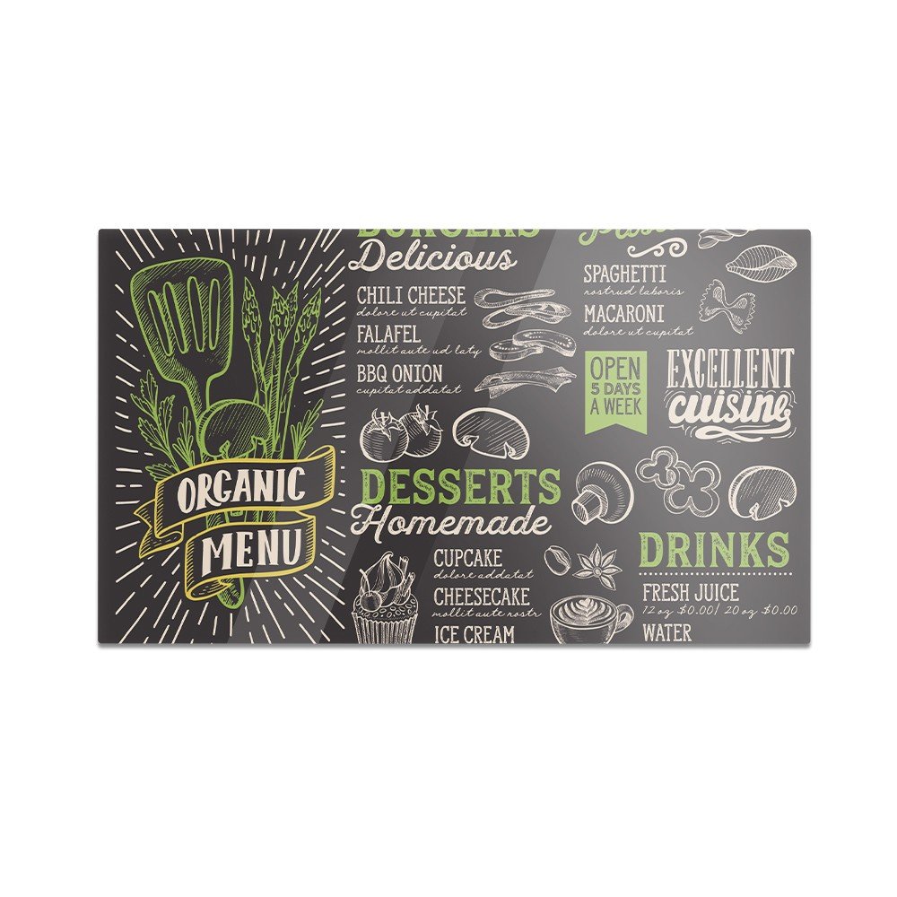 Szklana deska do krojenia HOMEPRINT Wzór menu wegańskiego 60x52 cm