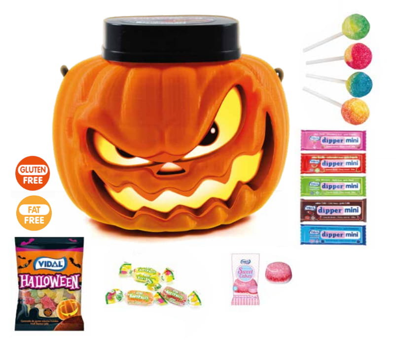 VIDAL CUKIERKI LIZAKI HALLOWEEN W SŁOIKU DYNI SŁOIK LAMPION + LAMPKA LED