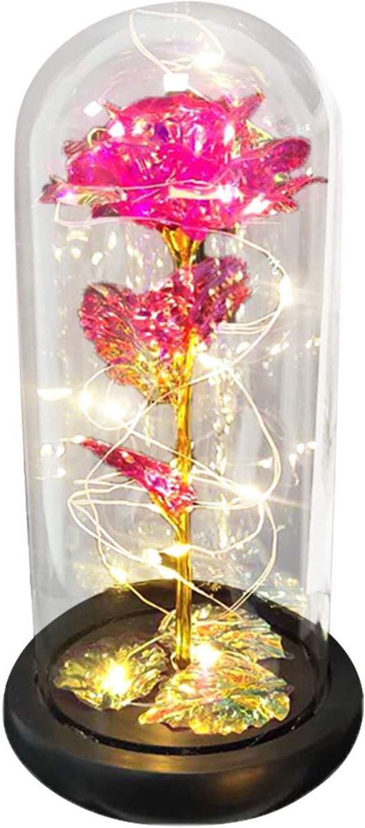 WIECZNA RÓŻA POD KLOSZEM RÓŻOWA LED NA PREZENT WALENTYNKI DZIEŃ KOBIET WR3