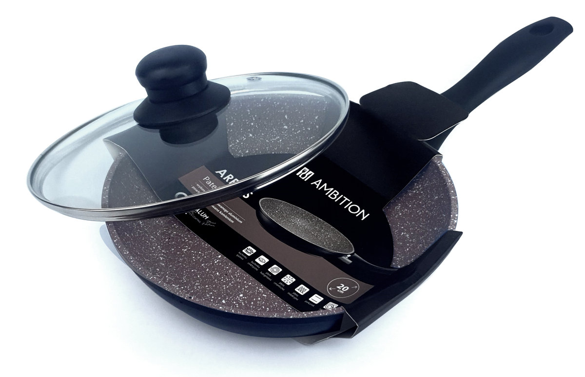 PATELNIA AMBITION GRAPHITE POWŁOKA ILAG BASIC INDUKCJA 20CM + POKRYWKA