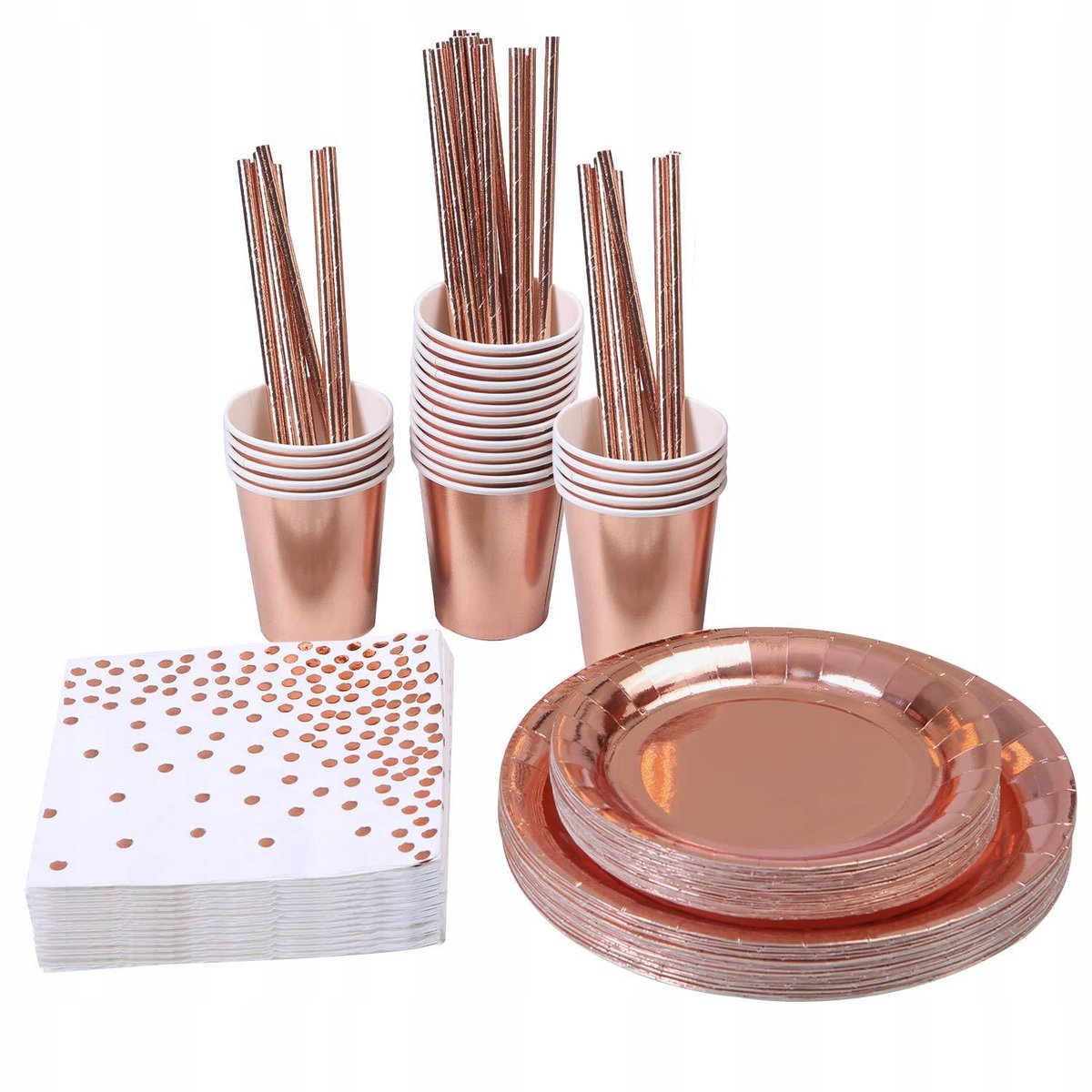 ZESTAW NACZYŃ 6 OSÓB TALERZ ROSE GOLD URODZINY