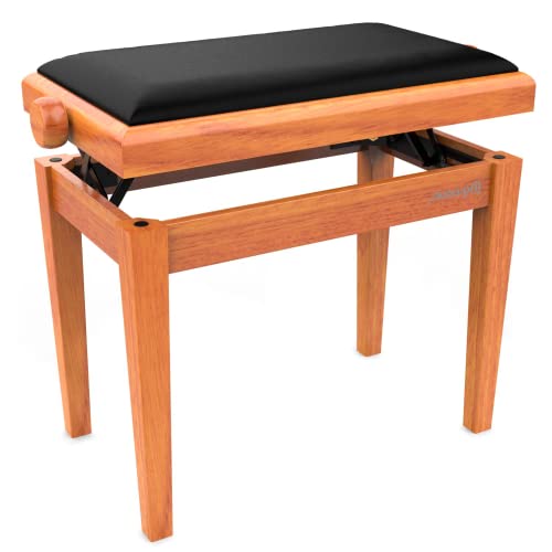 Audibax KB600 Oak Bankiet na fortepian lub klawiaturę - Ławka do fortepianu o wysokiej wytrzymałości - Regulacja wysokości od 47,5 do 56,5 cm - Stołek do klawiatury wyściełanej - Wykonany z drewna