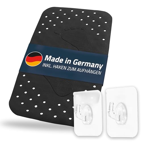 Mata do wanny, mata łazienkowa, wymiary ok. 38 x 72 cm, czarna, 100% TPE | w zestawie 2 haczyki | nie zawiera PCW, ftalanów, ołowiu, lateksu, atest TÜV, Made in Germany