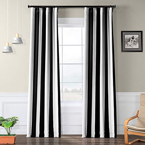 HPD Half Price Drapes Zasłona zaciemniająca w paski do pokoju (1 panel), mieszanka poliestru i poliestru, markiza czarna i mgłowa biała, 50 x 96