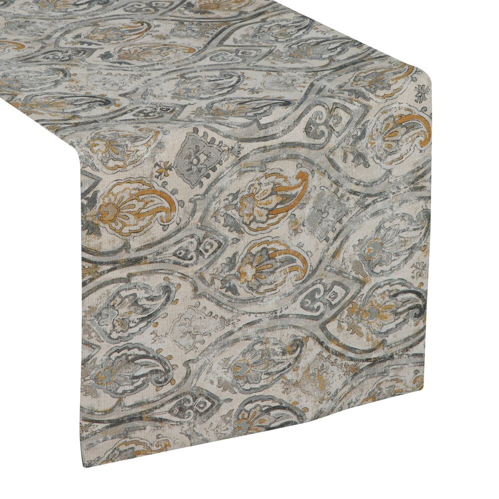 Bieżnik obrus dekoracyjny BOCONO 40x140 Eurofirany beżowy musztardowy szary ornament