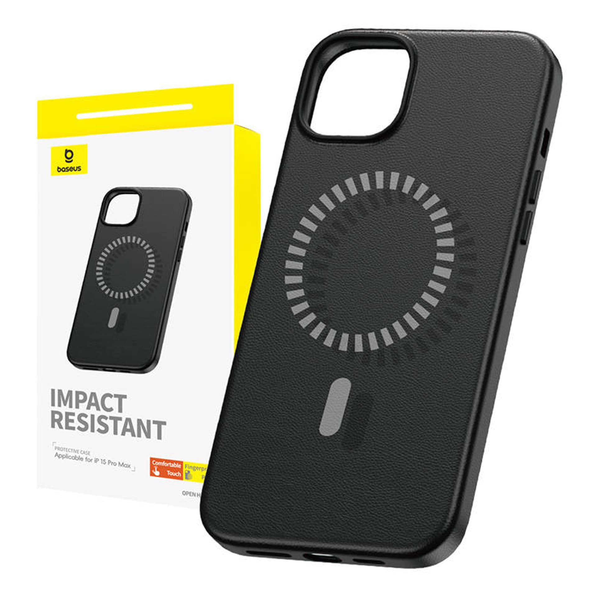 Magnetyczne Etui na telefon iPhone 15 ProMax Baseus Fauxther Series (Czarne)