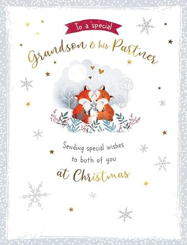 Piccadilly Greetings Kartka bożonarodzeniowa z postaciami, para wnuków i partnerów, lisy - 20 x 15 cm