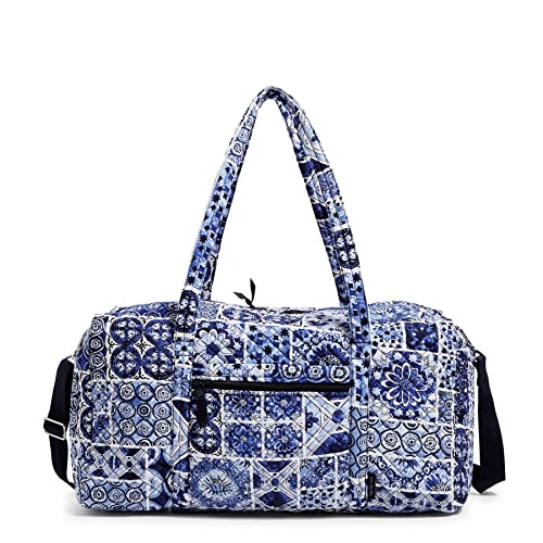 Vera Bradley Damska kultowa duża torba podróżna, charakterystyczna bawełniana torba, jeden rozmiar, Płytka Island Blue - bawełna z recyklingu, Jeden rozmiar, Bawełniana duża torba podróżna