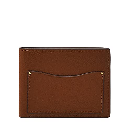 Fossil Męski skórzany smukły minimalistyczny składany portfel z przednią kieszenią, Anderson Brown, 11,5 cm dł. x 1,3 cm szer. x 9 cm wys., Anderson Bifold