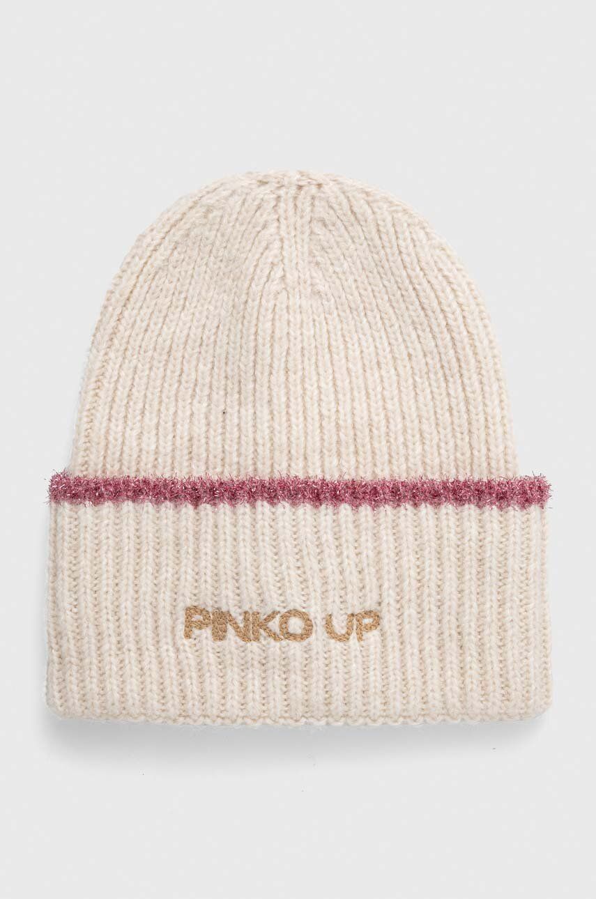 Pinko Up czapka z domieszką wełny dziecięca kolor beżowy z grubej dzianiny